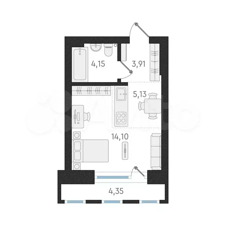 1-к. квартира, 27,3 м, 5/8 эт. - Фото 0