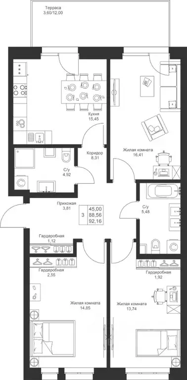 3-к кв. Татарстан, Лаишевский район, Столбищенское с/пос, с. Усады ул. ... - Фото 1