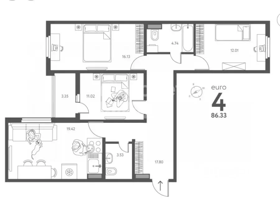 3-к кв. Липецкая область, Липецк ул. Перова, 2 (86.33 м) - Фото 1