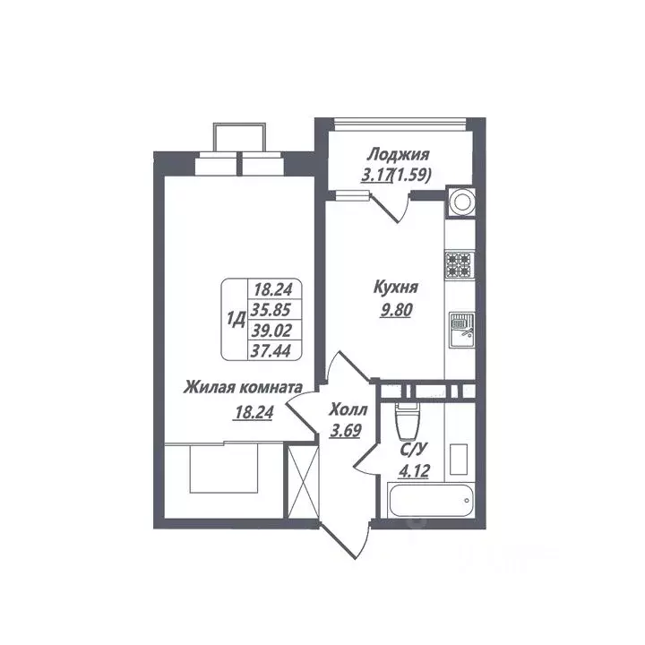 1-к кв. Ставропольский край, Ессентуки Октябрьская ул., 8/5 (37.44 м) - Фото 0