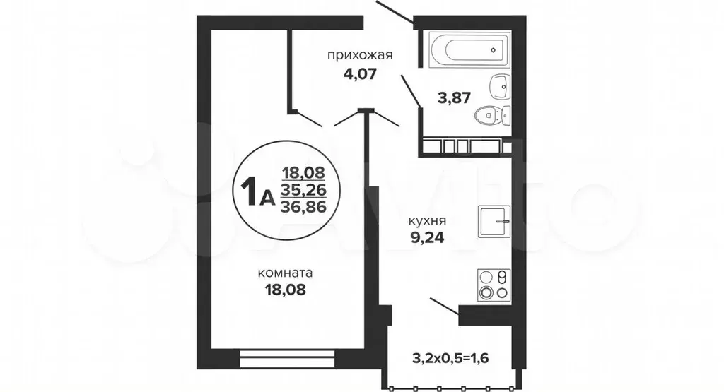 1-к. квартира, 36,9 м, 9/24 эт. - Фото 0
