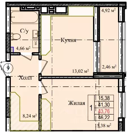 1-к кв. Калининградская область, Гурьевский муниципальный округ, пос. ... - Фото 0