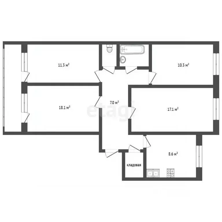 4-к кв. Тамбовская область, Тамбов Базарная ул., 117/50 (81.7 м) - Фото 1