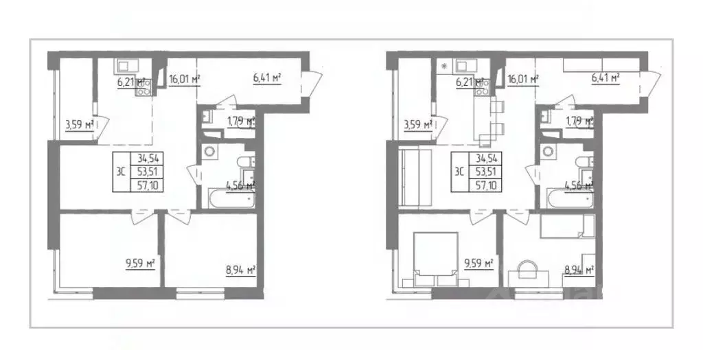 3-к кв. Оренбургская область, Оренбург просп. Гагарина, 40 (57.1 м) - Фото 2