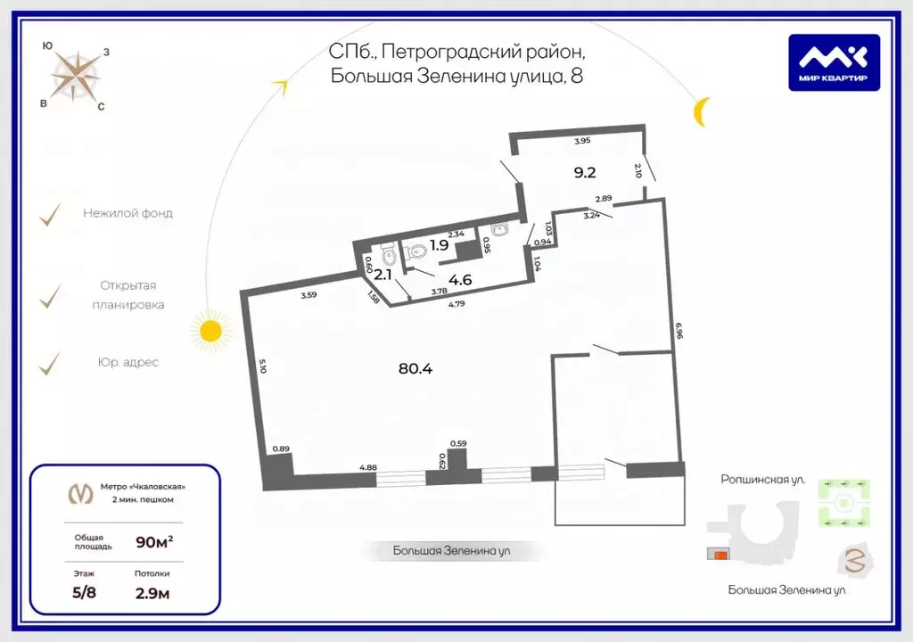Офис в Санкт-Петербург ул. Большая Зеленина, 8 (90 м) - Фото 2