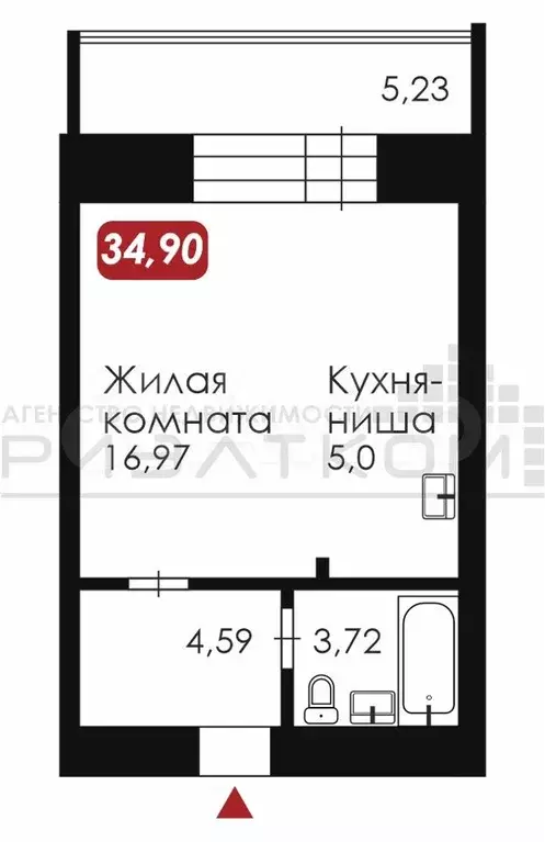 Квартира-студия, 34,9 м, 4/14 эт. - Фото 0