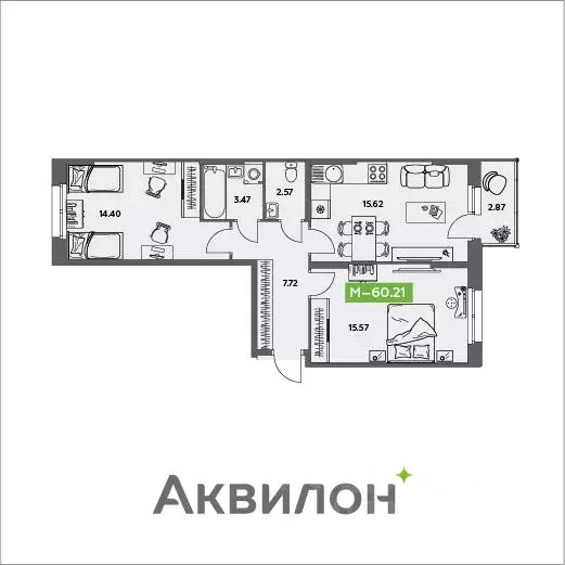2-к кв. Архангельская область, Северодвинск Аквилон Север жилой ... - Фото 0