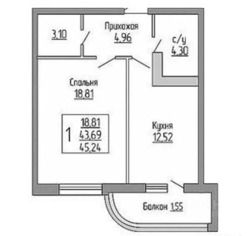 1-к кв. Краснодарский край, Краснодар ул. Кожевенная, 22 (45.24 м) - Фото 2