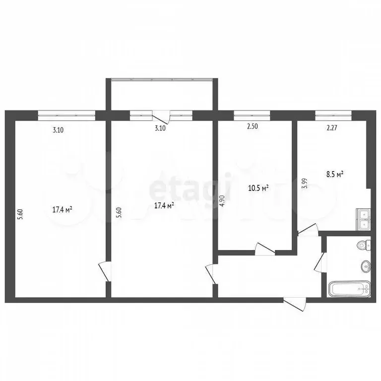 3-к. квартира, 61,5 м, 4/5 эт. - Фото 0