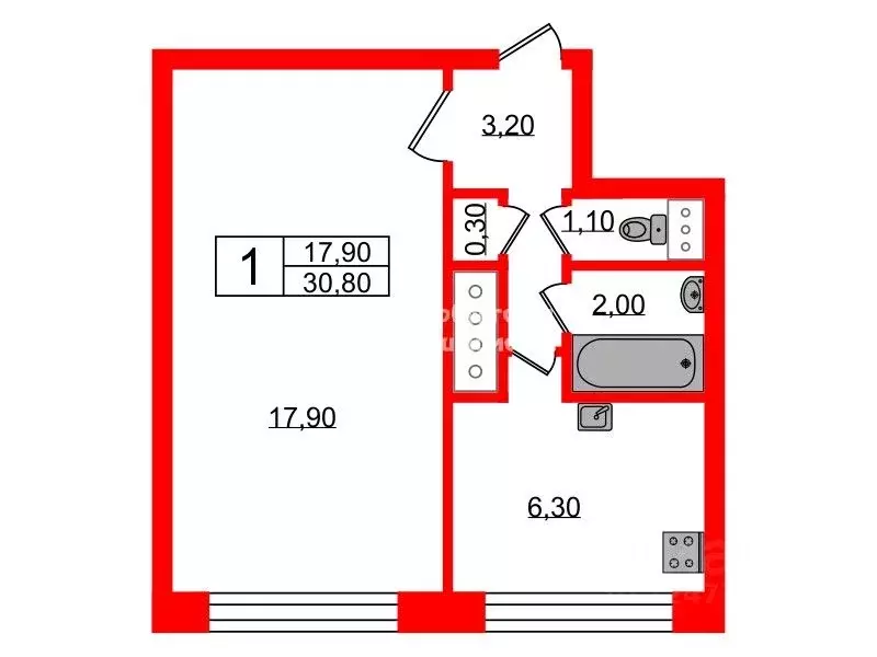 1-к кв. Санкт-Петербург ул. Тамбасова, 10К1 (30.8 м) - Фото 1