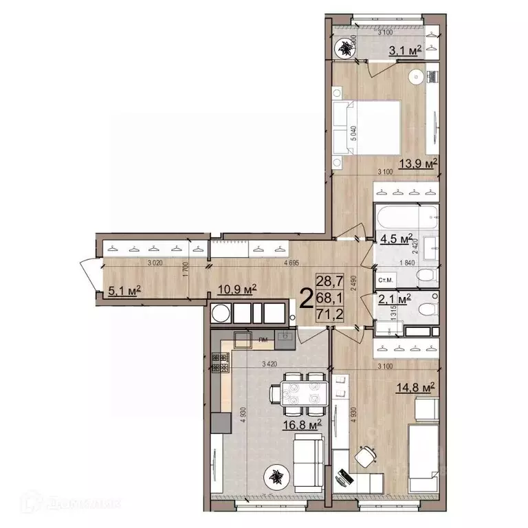 2-к кв. Рязанская область, Рязань Еврокласс жилой комплекс (71.2 м) - Фото 0