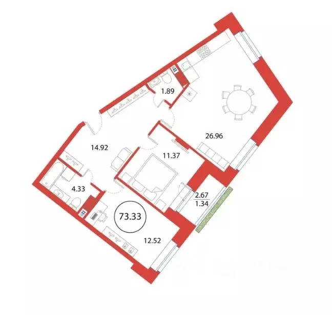 2-к кв. Санкт-Петербург ул. Плесецкая, 2 (73.33 м) - Фото 0