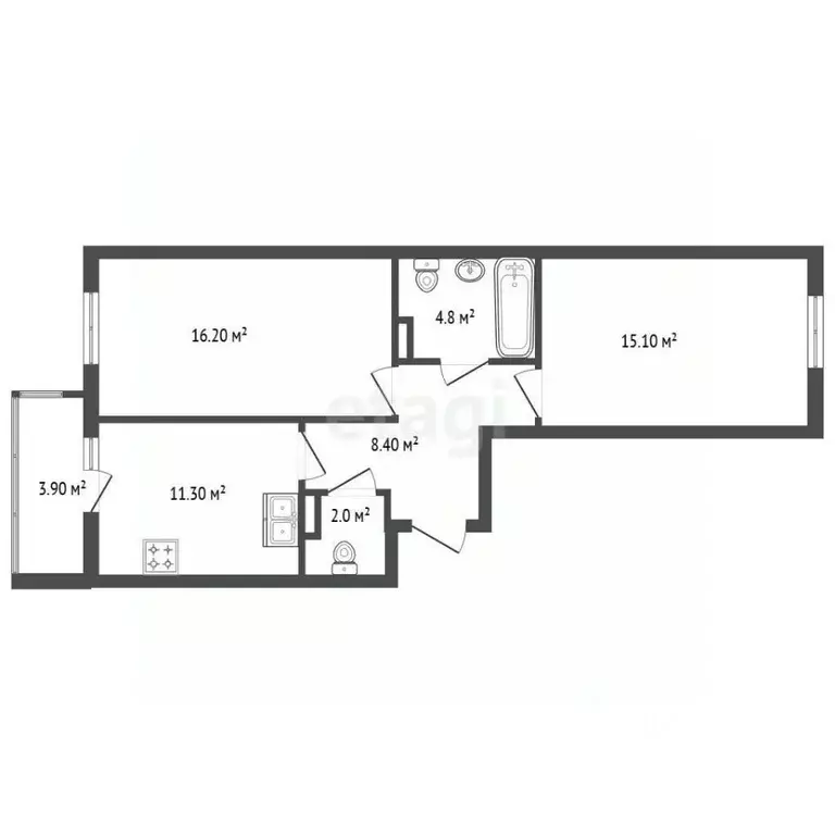 2-к кв. Санкт-Петербург дор. Кушелевская, 6к1 (58.0 м) - Фото 1