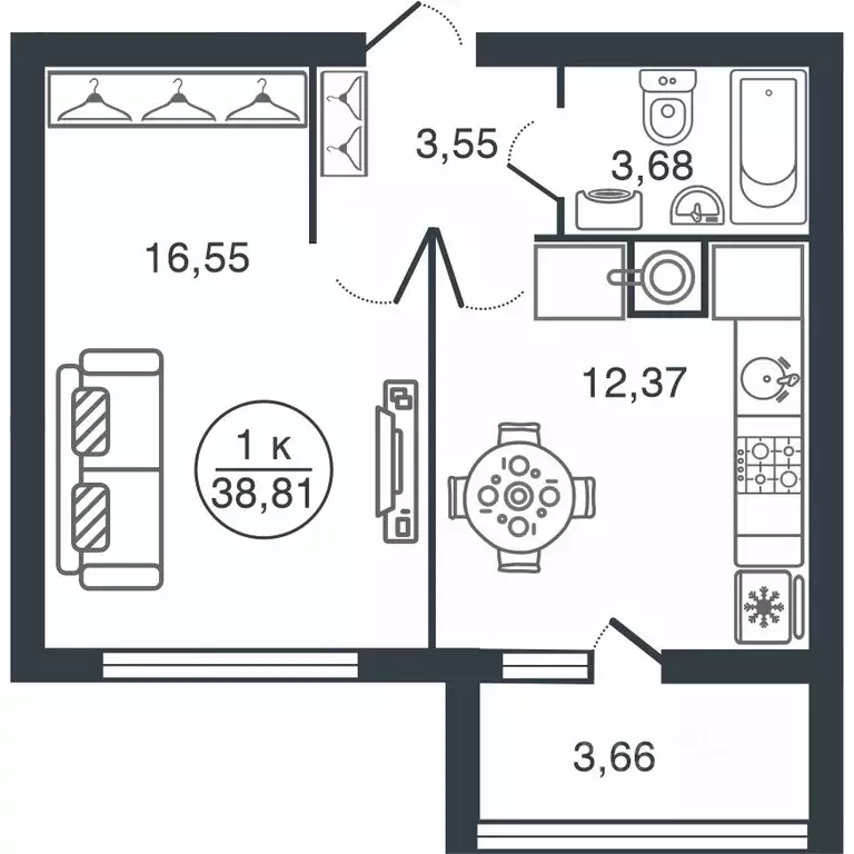 1-к кв. Тверская область, Тверь Бурашевское ш., 60 (38.81 м) - Фото 1