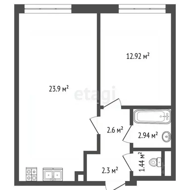 2-к кв. Москва Инноватор жилой комплекс, кБ (46.1 м) - Фото 1