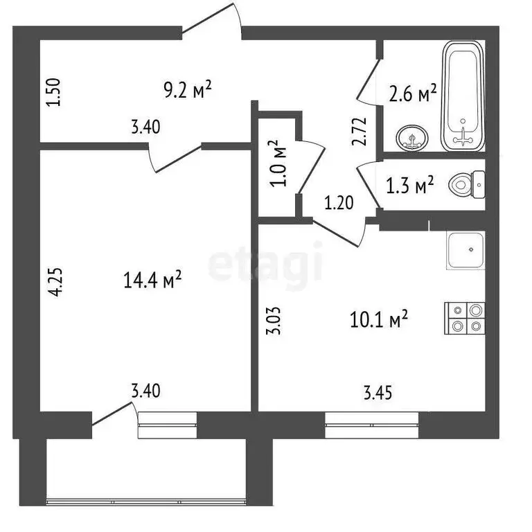 1-комнатная квартира: Нижнекамск, улица Сююмбике, 62 (38.6 м) - Фото 0