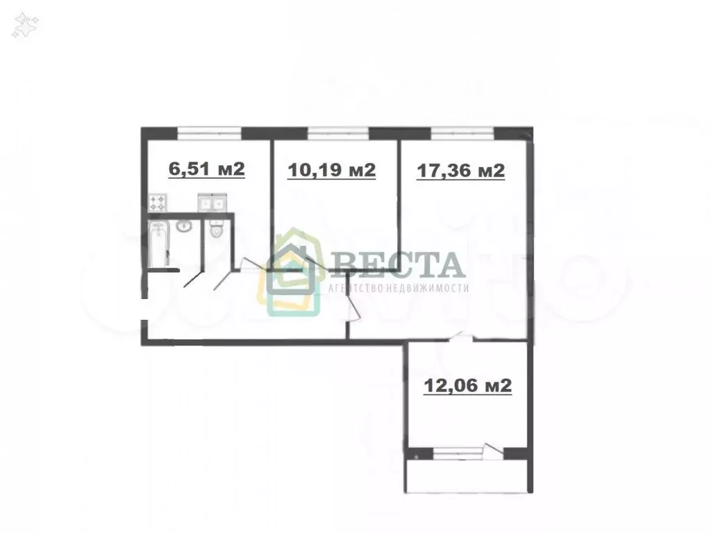 3-к. квартира, 58,8 м, 9/9 эт. - Фото 0