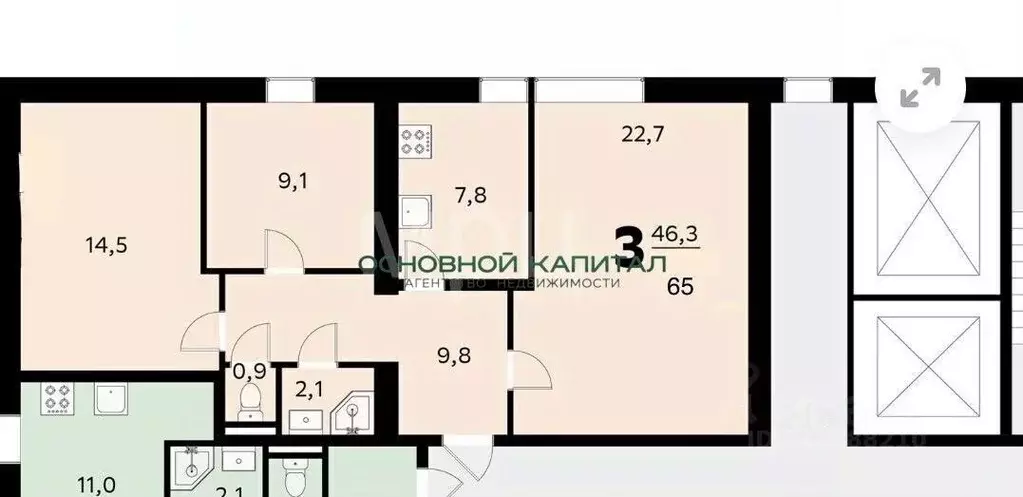 3-к кв. Москва ул. Генерала Тюленева, 25 (65.0 м) - Фото 2