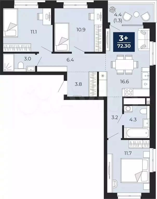 3-к. квартира, 71 м, 2/16 эт. - Фото 0