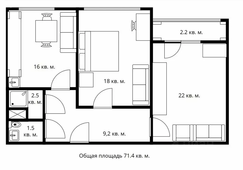 2-комнатная квартира: Балашиха, улица Ситникова, 6 (71.4 м) - Фото 1