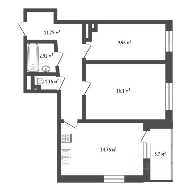 2-к кв. Тюменская область, Тюмень ул. Дмитрия Менделеева, 2к1 (57.1 м) - Фото 2