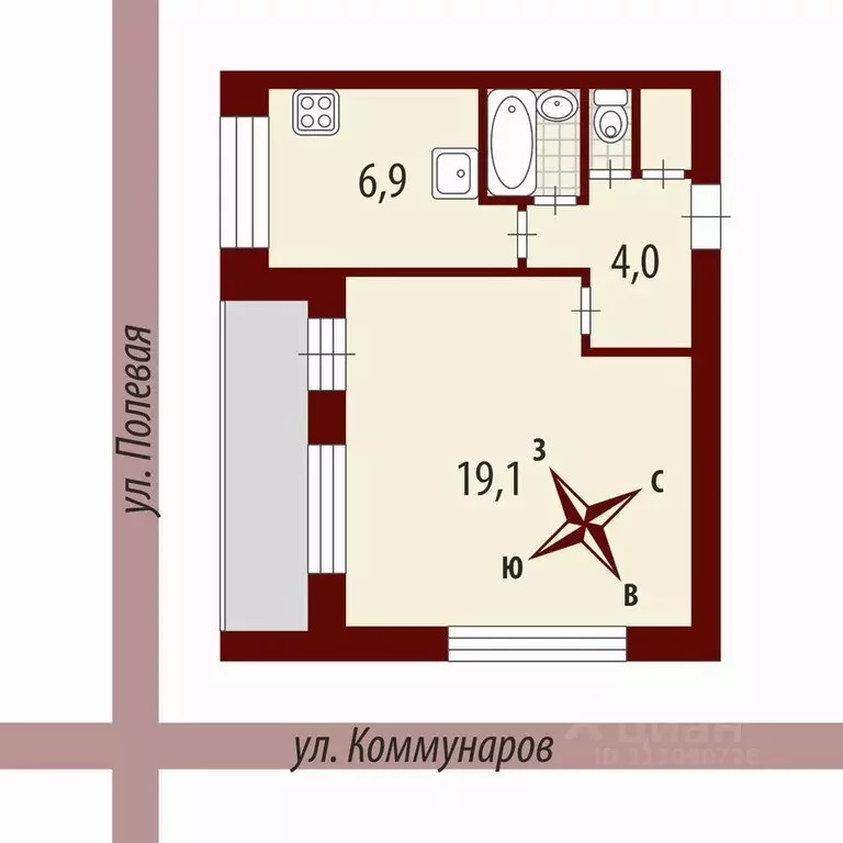 1-к кв. Санкт-Петербург Горелово тер., ул. Коммунаров, 114 (33.0 м) - Фото 0