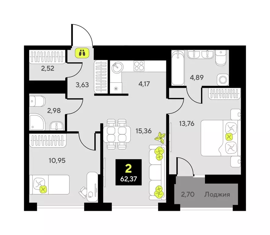 2-комнатная квартира: Тюмень, улица Первооткрывателей, 11 (59.6 м) - Фото 1
