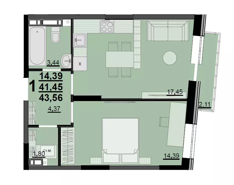 Продаётся 1-к квартира, 41.45 м - Фото 0