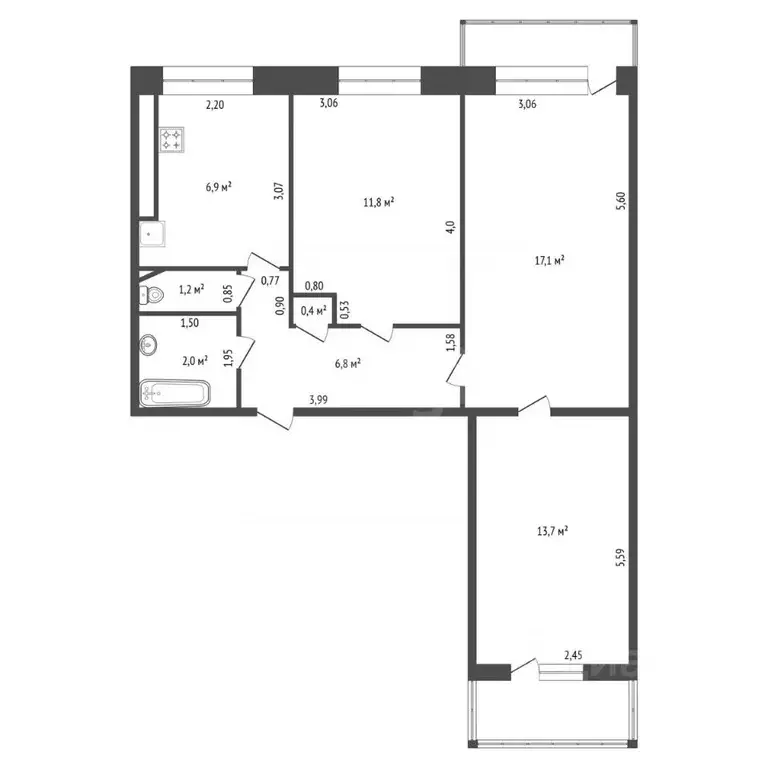3-к кв. Башкортостан, Уфа Баязита Бикбая ул., 42 (60.7 м) - Фото 1