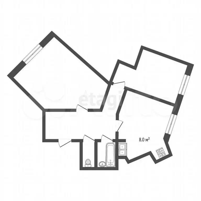 2-к. квартира, 46,5 м, 4/4 эт. - Фото 0