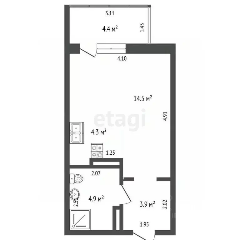 Студия Ростовская область, Ростов-на-Дону просп. Сиверса, 30 (27.6 м) - Фото 2