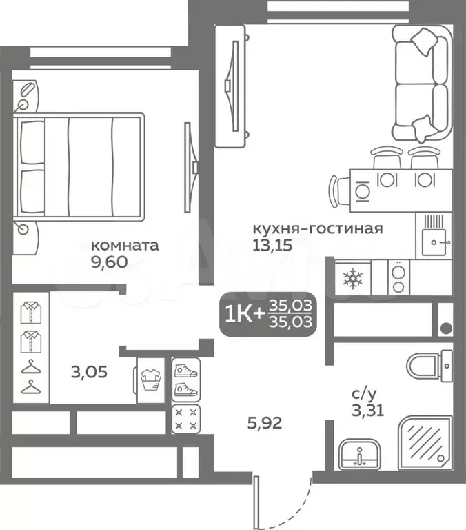 1-к. квартира, 35 м, 20/20 эт. - Фото 0