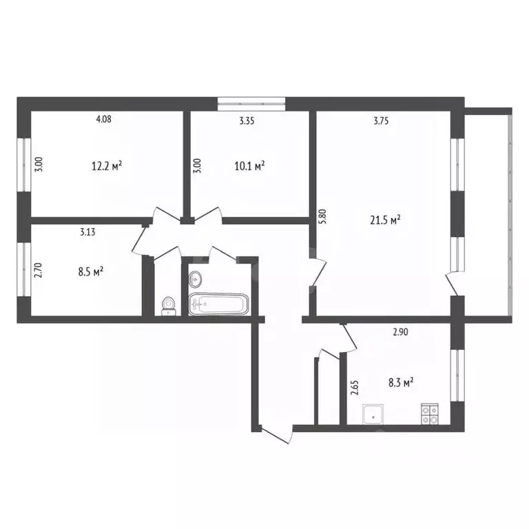 4-к кв. Тюменская область, Тюмень Холодильная ул., 11 (78.2 м) - Фото 2