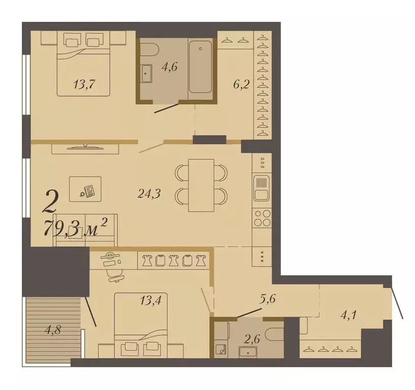 2-комнатная квартира: Екатеринбург, улица Народной Воли, 52 (79.3 м) - Фото 2