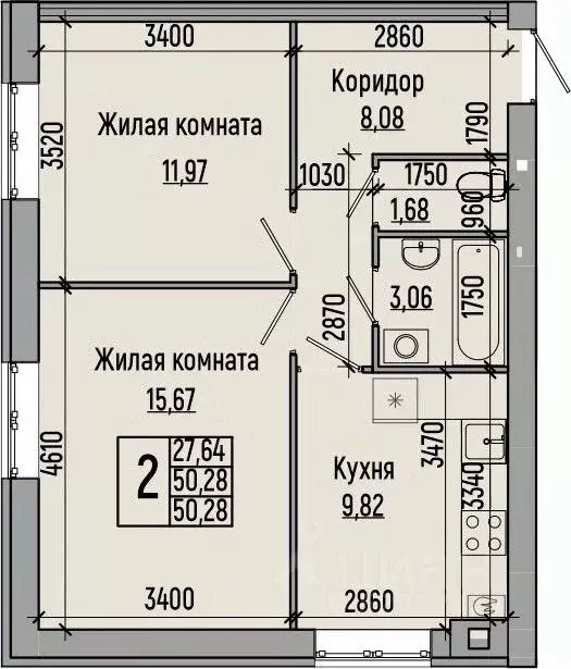 2-к кв. Волгоградская область, Волгоград ул. Иссы Плиева, 6А (50.28 м) - Фото 0