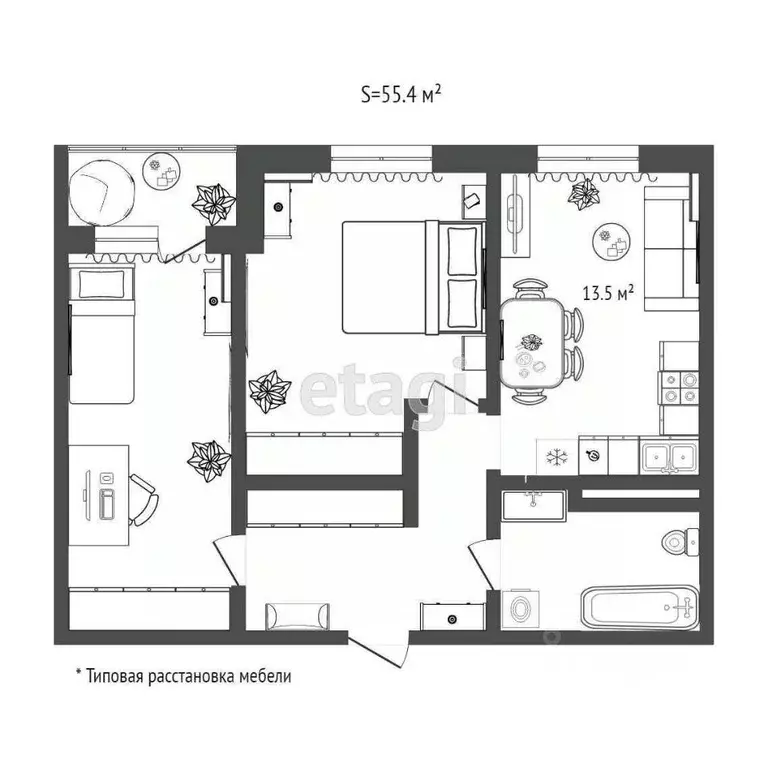 2-к кв. Тюменская область, Тюмень Дамбовская ул., 25к1 (55.3 м) - Фото 1