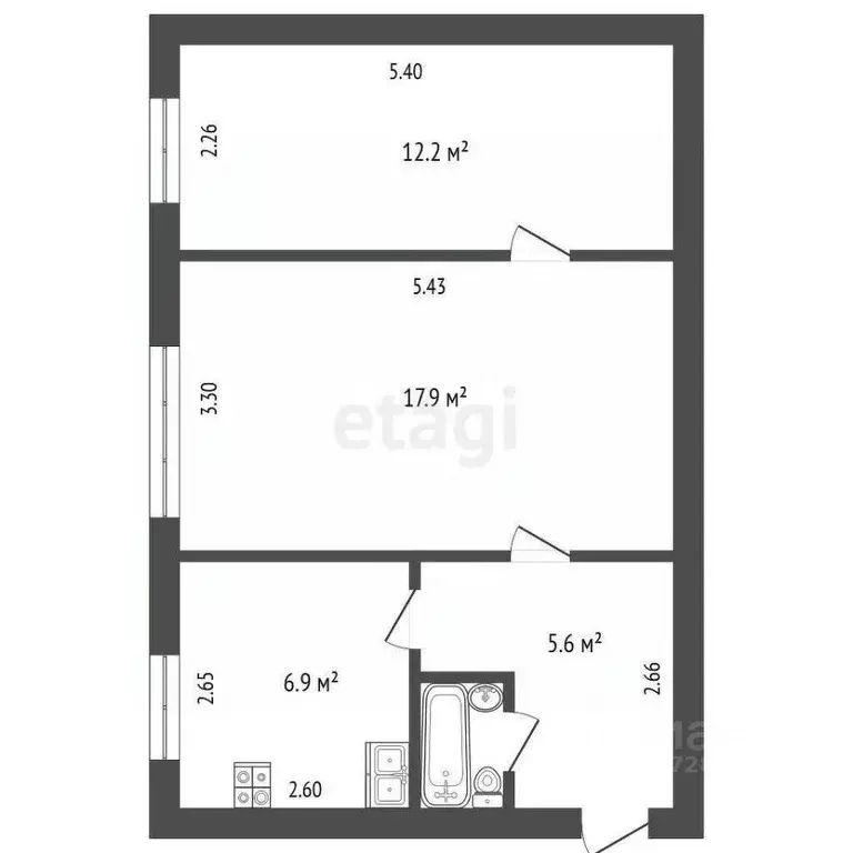 2-к кв. Калужская область, пос. Ферзиково ул. Бычкова, 33 (43.8 м) - Фото 2