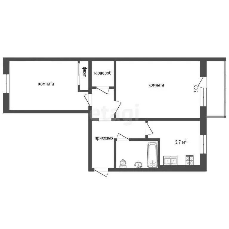 2-комнатная квартира: Петропавловск-Камчатский, улица Абеля, 39 (43.8 ... - Фото 0