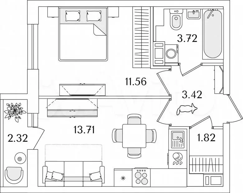 1-к. квартира, 35,4 м, 7/9 эт. - Фото 1