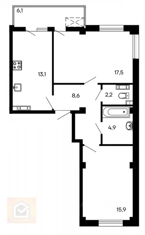 2-к кв. Севастополь ул. Токарева, 18В (66.0 м) - Фото 1