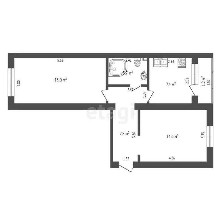 2-комнатная квартира: Чита, Байкальская улица, 14 (48.5 м) - Фото 0