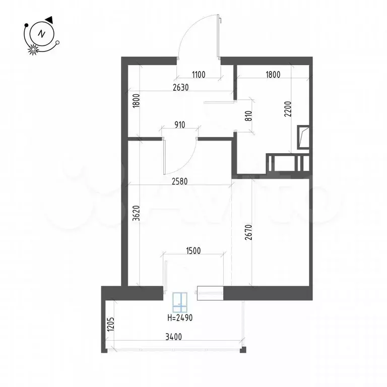 Квартира-студия, 24,7 м, 3/12 эт. - Фото 1