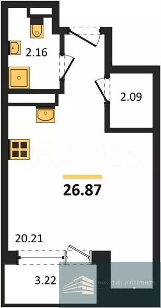 Квартира-студия, 26,9 м, 20/24 эт. - Фото 0