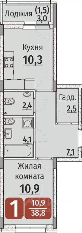 1-к кв. Чувашия, Чебоксары ул. Энергетиков (40.3 м) - Фото 1