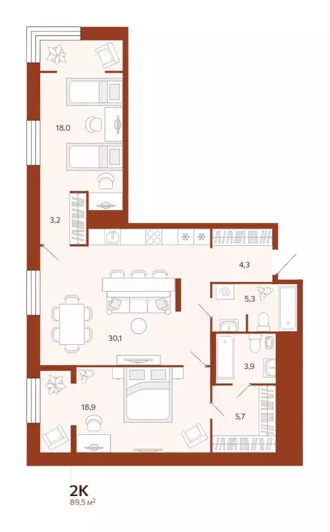 2-комнатная квартира: Тюмень, улица Новаторов, 28 (89.5 м) - Фото 0