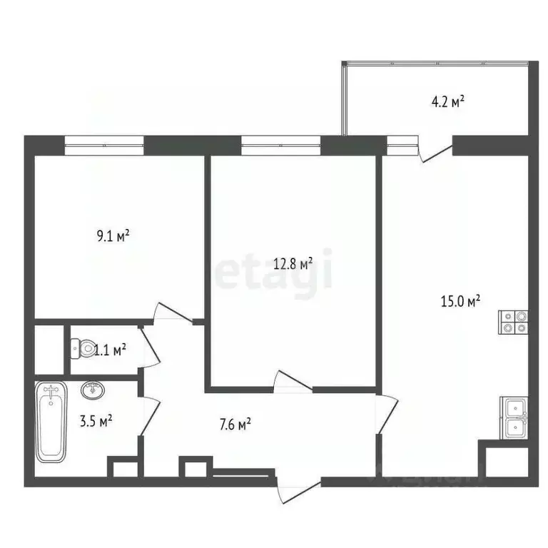 2-к кв. Тюменская область, Тюмень ул. Парада Победы, 9 (49.4 м) - Фото 1