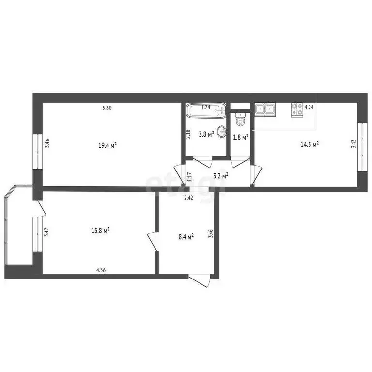 2-комнатная квартира: Тюмень, Широтная улица, 136к7 (66.9 м) - Фото 1