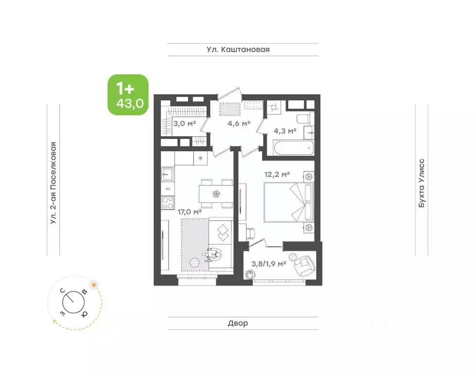 1-к кв. Приморский край, Владивосток ул. 3-я Поселковая, 16/1 (43.0 м) - Фото 1