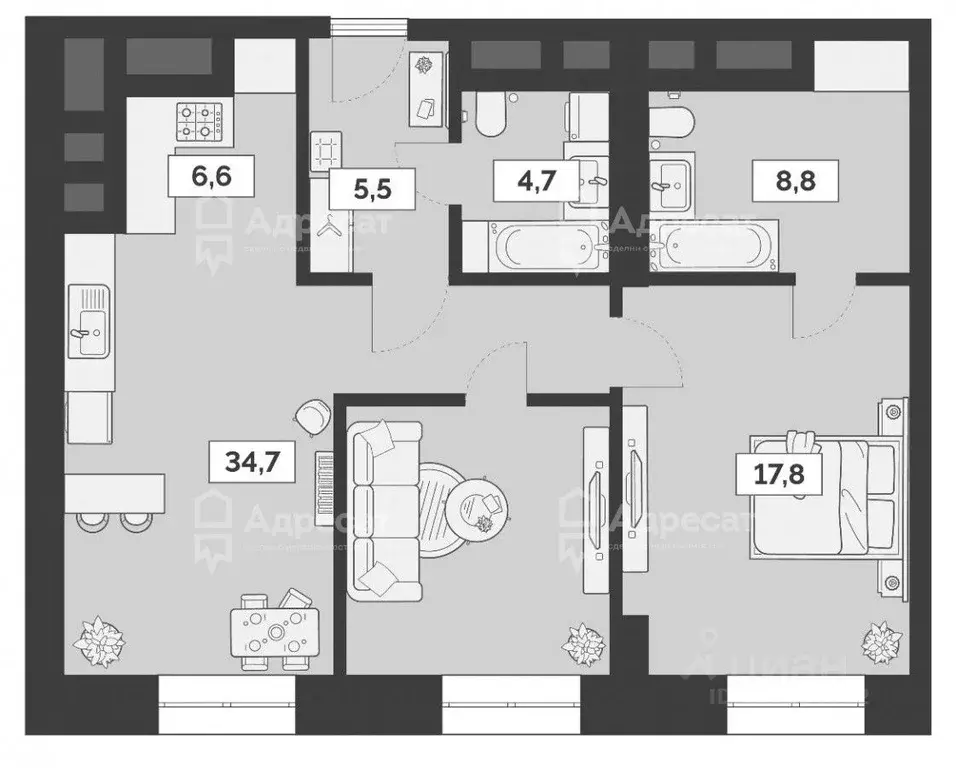 2-к кв. Москва Староалексеевская ул., 5А (78.1 м) - Фото 1