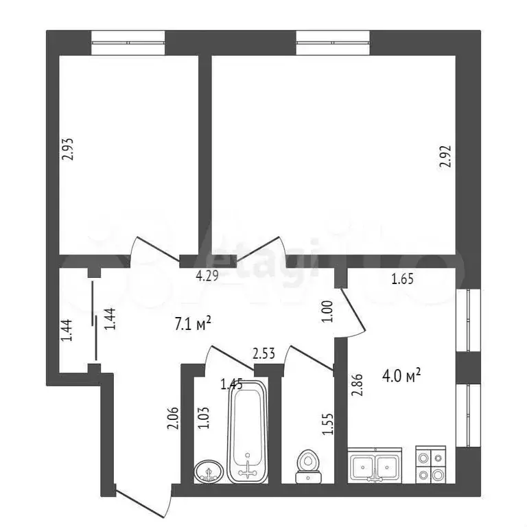 2-к. квартира, 36,9 м, 2/4 эт. - Фото 0